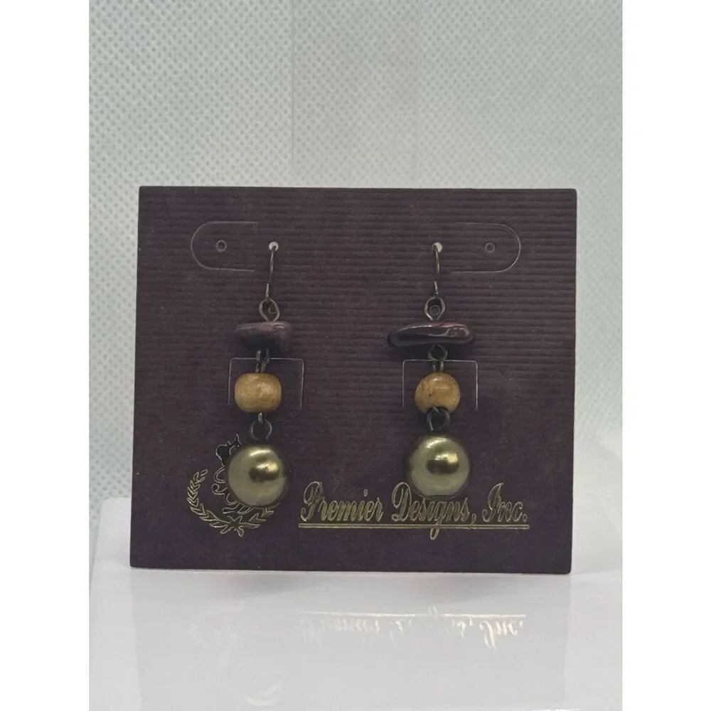 Premier Designs Gold and Brown Drop Bead Earrings